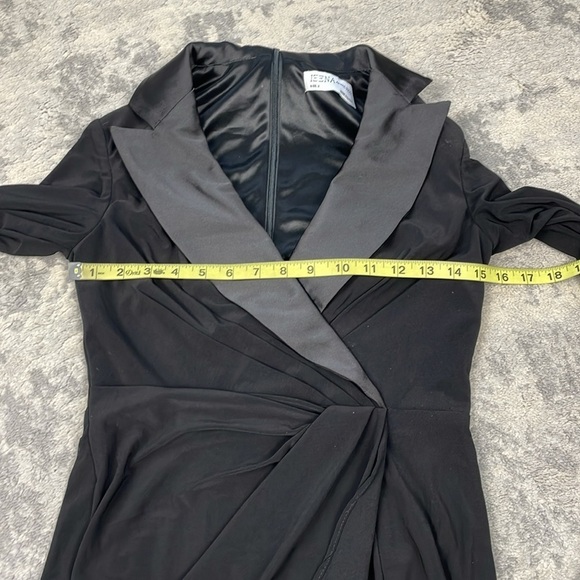 New Ieena Mac Duggal Jersey and Satin Wrap Mini Dress Black Blazer Suiting Sz 2 - Picture 9 of 13